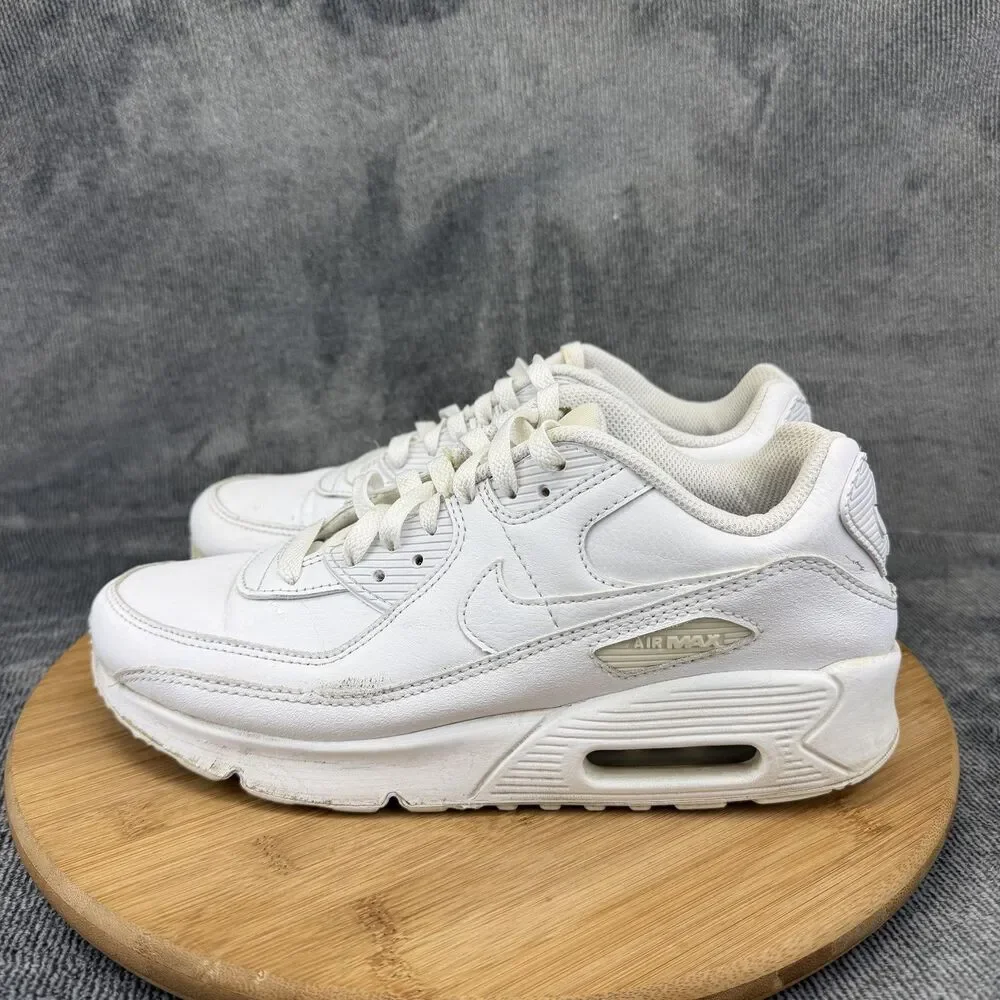 Nike Air Max 90 Shoes Boys Size 7Y White Leather Running Sneakers CD6864-133